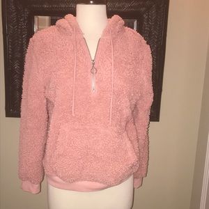 Pink No Boundaries Juniors Size Large Pink Sherpa Hoodie